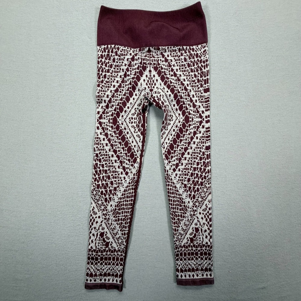Fabletics Leggings Women XS Excellent Burgundy Geometric Seamless High Rise - Picture 8 of 9